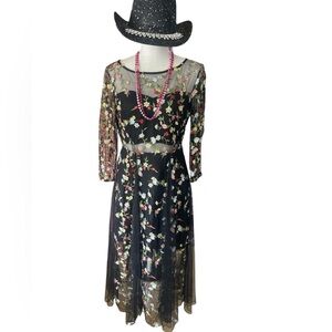 Whimsy fairy BoHo dress embroidery rhinestones floral floaty sheer cottage core